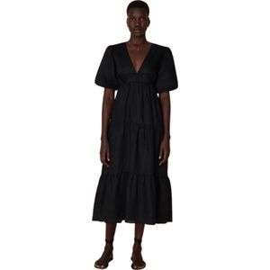 Faithful the Brand Albert Short Sleeve Black Midi Dress